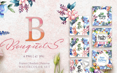 Bouquets Flowers Set PNG Watercolor - Illustration