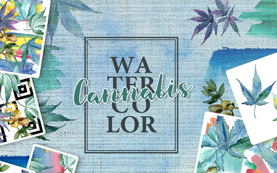 Cannabis aquarelle - ensemble de feuilles - illustration