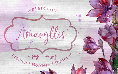 Purple Amaryllis - PNG Watercolor Set - Illustration