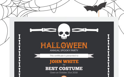 Halloween Best Costume Award Certificate Template 73973