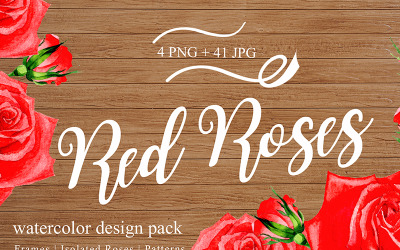 Maravilloso paquete de diseño de acuarela de rosa roja - Ilustración
