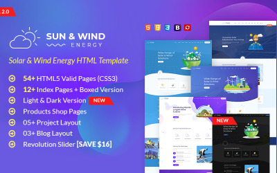 Szablon HTML dla energii słonecznej i wiatrowej Szablon strony internetowej