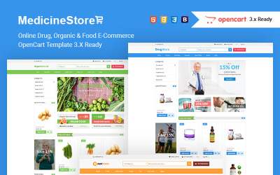 Responsive Medicine Store Online Drug, Organic & Food E-Commerce OpenCart Template #74817