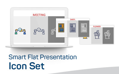 Conjunto de ícones de PowerPoint para apresentação plana inteligente