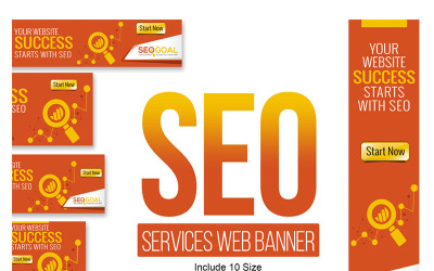Banners da Web de serviços de SEO e banners animados de anúncios