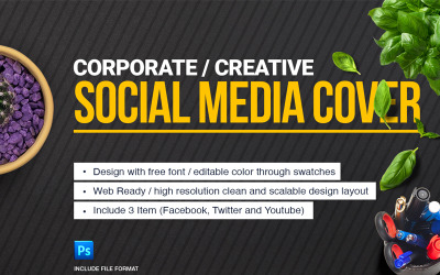 Diseño de portada (Facebook, Twitter y YouTube) Plantilla de redes sociales