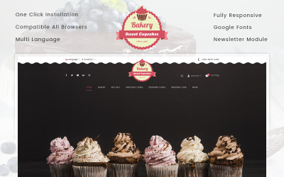 "Bakery Sweet Cupcakes Store" - адаптивний OpenCart шаблон №75571