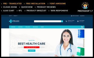 Tema PrestaShop para tienda de medicamentos y desinfectantes para el bienestar