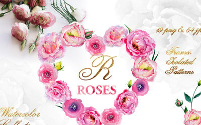 Růžové růže akvarel Png - ilustrace
