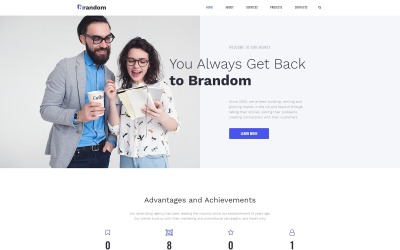 Responsivt Brandom - Advertising Agency Multipurpose Minimal Elementor WordPress-tema #76234