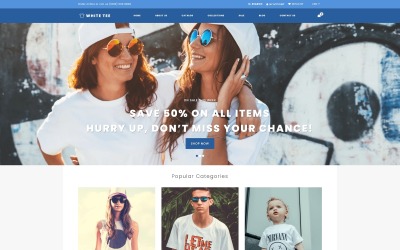 Camiseta branca - Tema Shopify prático responsivo para roupas