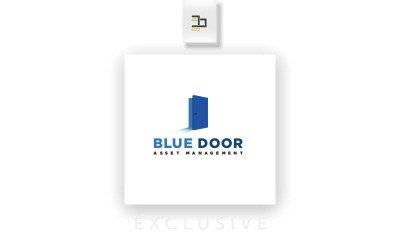 Le modèle de logo de la porte bleue