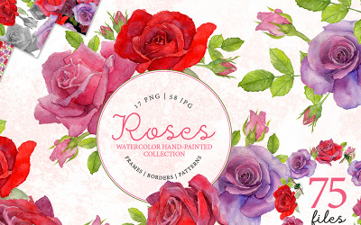 "Red Rose Elegant Watercolor png" Illustration №76360