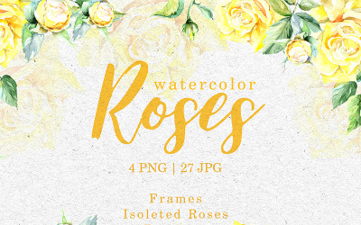 Троянди яскраво-жовтий акварель PNG - ілюстрація