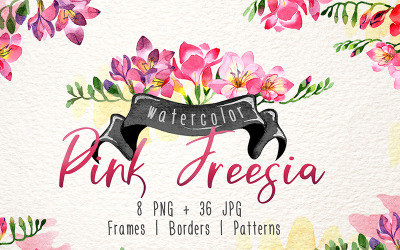 Rózsaszín Freesia akvarell png - illusztráció