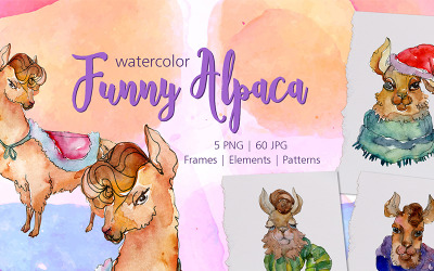 Funny Alpaca Watercolor Png - Illustration