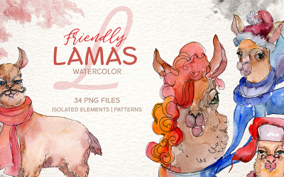 Friendly Lamas Watercolor Png - Illustration
