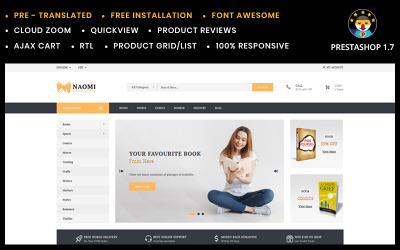 Reszponzív Naomi - Book Store PrestaShop sablon 76876