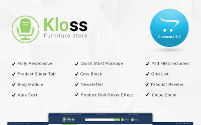 Responsieve OpenCart-sjabloon van Kloss Furniture Store