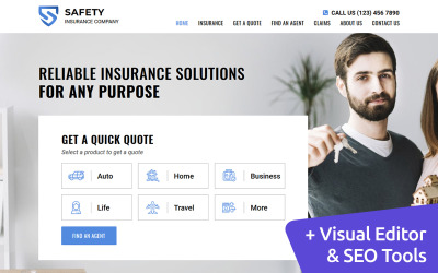 Moto CMS 3 šablona "Safety - Insurance Company Moto CMS 3 Template" #77701