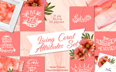 Conjunto De Atributos De Coral Vivo Acuarela Png - Ilustración