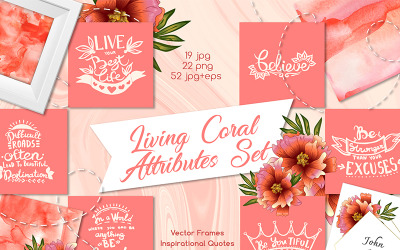 Living Coral Attributes Set Watercolor Png - Illustration