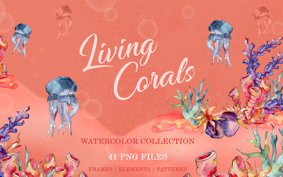 "Living Corals Watercolor png" Illustration №77834