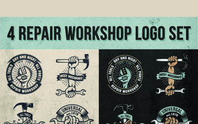 Set di logo officina di riparazione - illustrazione