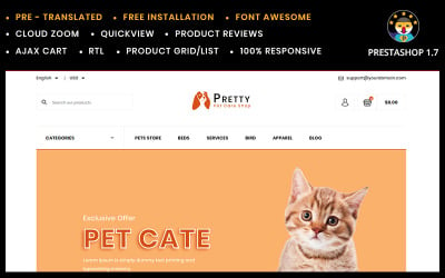 漂亮的宠物商店模板PrestaShop主题