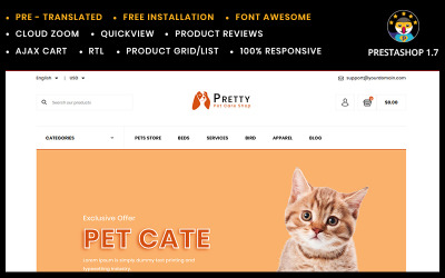 Responsive Pretty - Pet store Template Prestashop #78231