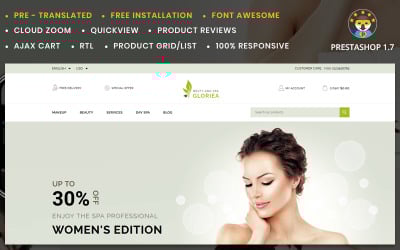 Responsivt Gloriea Spa & Beauty PrestaShop Theme PrestaShop-tema #78284