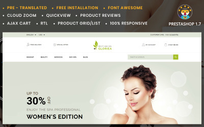 Reszponzív Gloriea Spa & Beauty PrestaShop sablon 78284