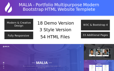 Responsivt Malia - Portfolio Multipurpose Modern Bootstrap Landing Page Template Landing Page-mall #78824