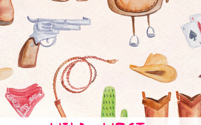 33 Cowboy akvarell elemek - vadnyugat - illusztráció