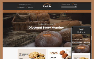 "Crevbite - Bakery & Chocolate Store" thème WooCommerce adaptatif #79584