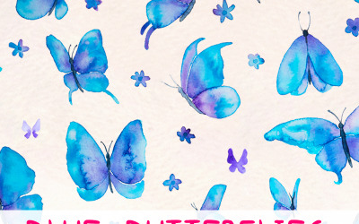 35 kék és lila pillangók - illusztráció