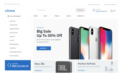 Krona - Elektronica E-commerce Klassiek Elementor WooCommerce-thema