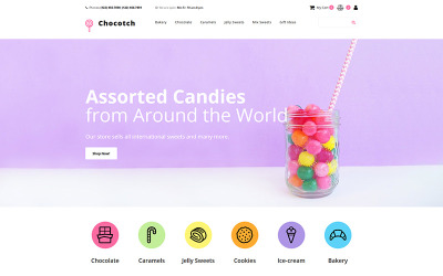 Tema MotoCMS E-commerce Responsive #80235 "Chocotch - Candy Store"