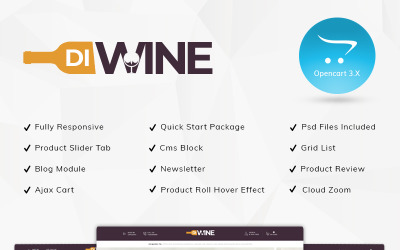 Diwine - Modèle OpenCart de Wine Shop