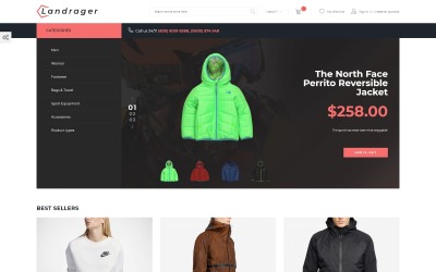 Magento Theme namens "Landrager - Extreme and Outdoor Sports eCommerce" #80993