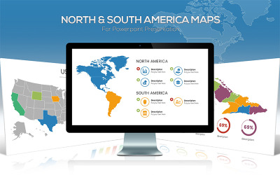 Kuzey ve Güney Amerika Haritaları PowerPoint şablonu
