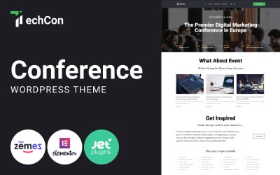 TechCon - Hackathon WordPress šablona Elementor pro webové stránky technologické konference