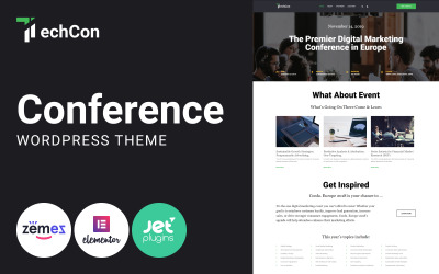 TechCon - одностраничная анимированная тема WordPress Elementor для конференций