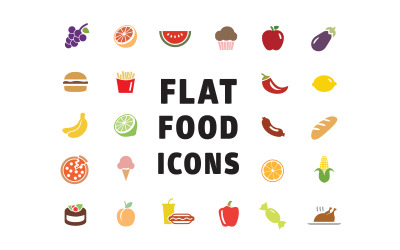 Conjunto de ícones de alimentos planos