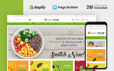 Responsive Organic World Food and Grocery Store Shopify Theme #82177