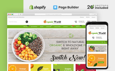 Reszponzív Organic World Food and Grocery Store Shopify sablon 82177