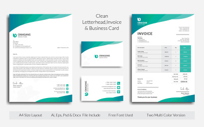 Clean Letterhead, Invoice &amp; Business Card - Corporate Identity Template