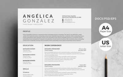 Шаблон резюме для Angelica Professional / Cv из 4 страниц