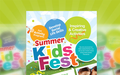 Barnfest - Flyer för sommarläger för barn - mall för företagsidentitet