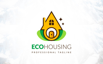 Logo de jardinage d&amp;#39;aménagement paysager de logement écologique créatif